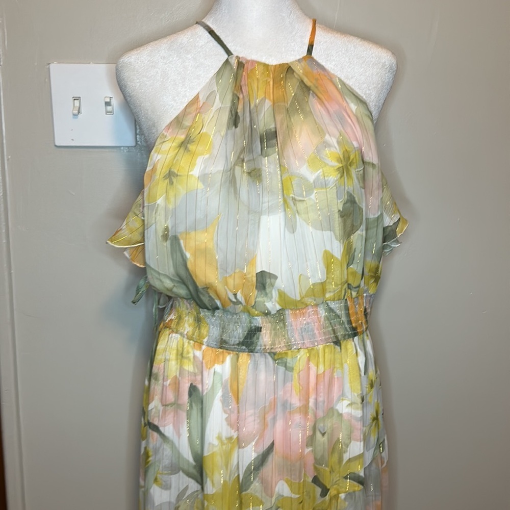 Zara Metallic Thread Floral Print Ruffle Dress NWT Size XL - Picture 13 of 16